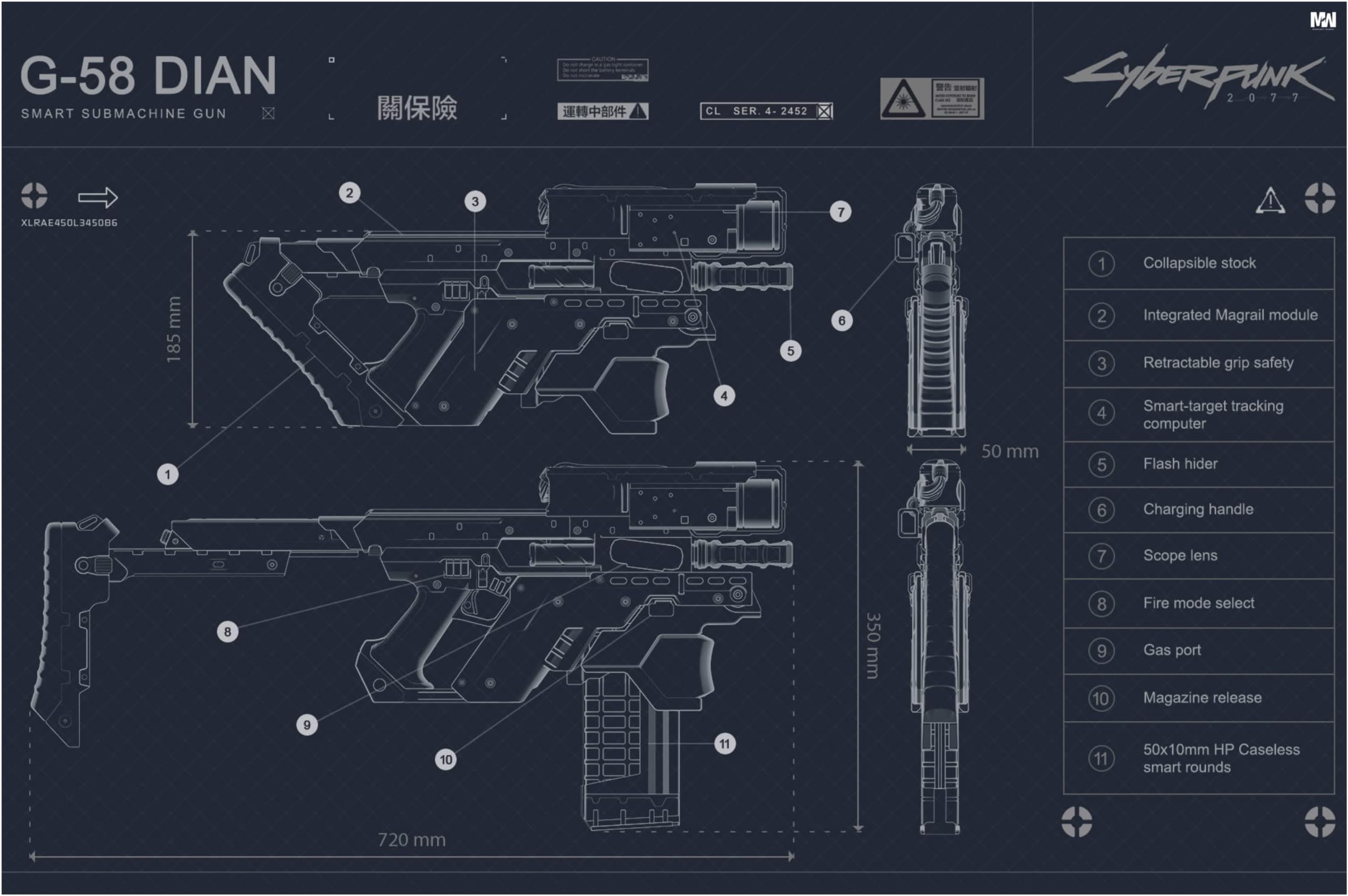 Cyberpunk 2077 Militech G-58 Dian Blueprint Poster 18 x 12 inch 300 GSM