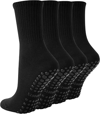 TOAMOUR Pilates Socks with Grips for Women, 4 Pairs Non Slip Grippy Socks | Athletic Ballet Barre Dance Workout Hospital Yoga Crew Socks, Arch Support, Elastic Stretch, Smooth Toe, US 5-9