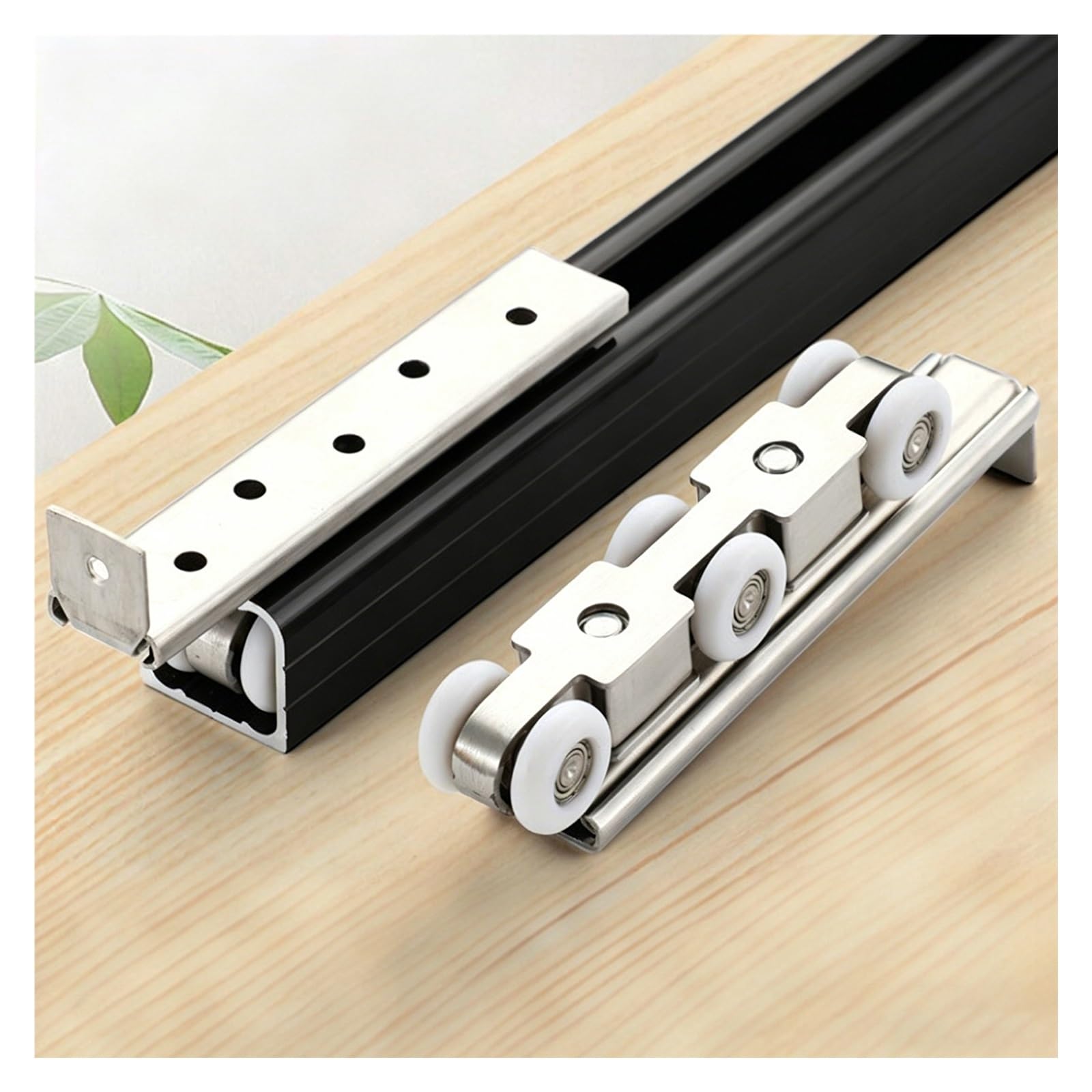 Amufjj Black Customizable Closet Sliding Door Bypass Top Track Rail Hardware