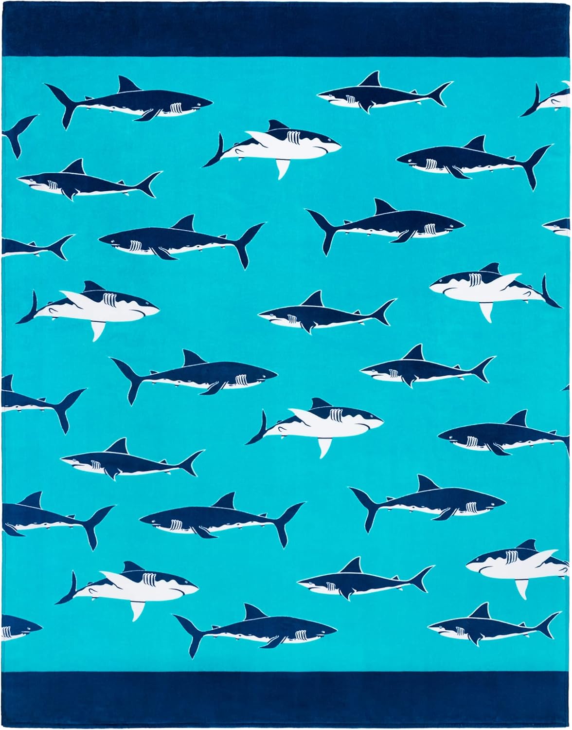 Softerry Extra Large Sharks Beach Towel 58 x 74 inch (147 x 188 cm) 100% Cotton Velour Terry Beach Blanket (One Towel, Multi Sharks)