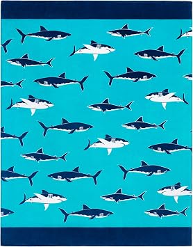 Softerry Extra Large Sharks Beach Towel 58 x 74 inch 147 x 188 cm 100% Cotton Velour Terry Beach Blanket One Towel, Multi Sharks
