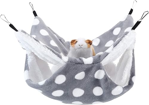 Miniatura 7 de Mogoko Juego de cama de hamaca y casa de ratas de vellón, cama colgante de 2 niveles y cueva de anidación para conejillos de indias, hámster, hurón,