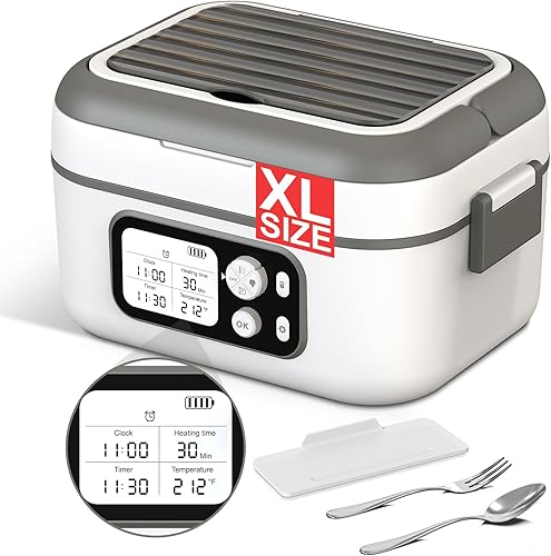 Miniatura 11 de Fiambrera eléctrica inalámbrica con calefacción, 1.5 L, 6.3 tazas, 24000 mAh, batería recargable, caja de almuerzo autocalentable, temporizador