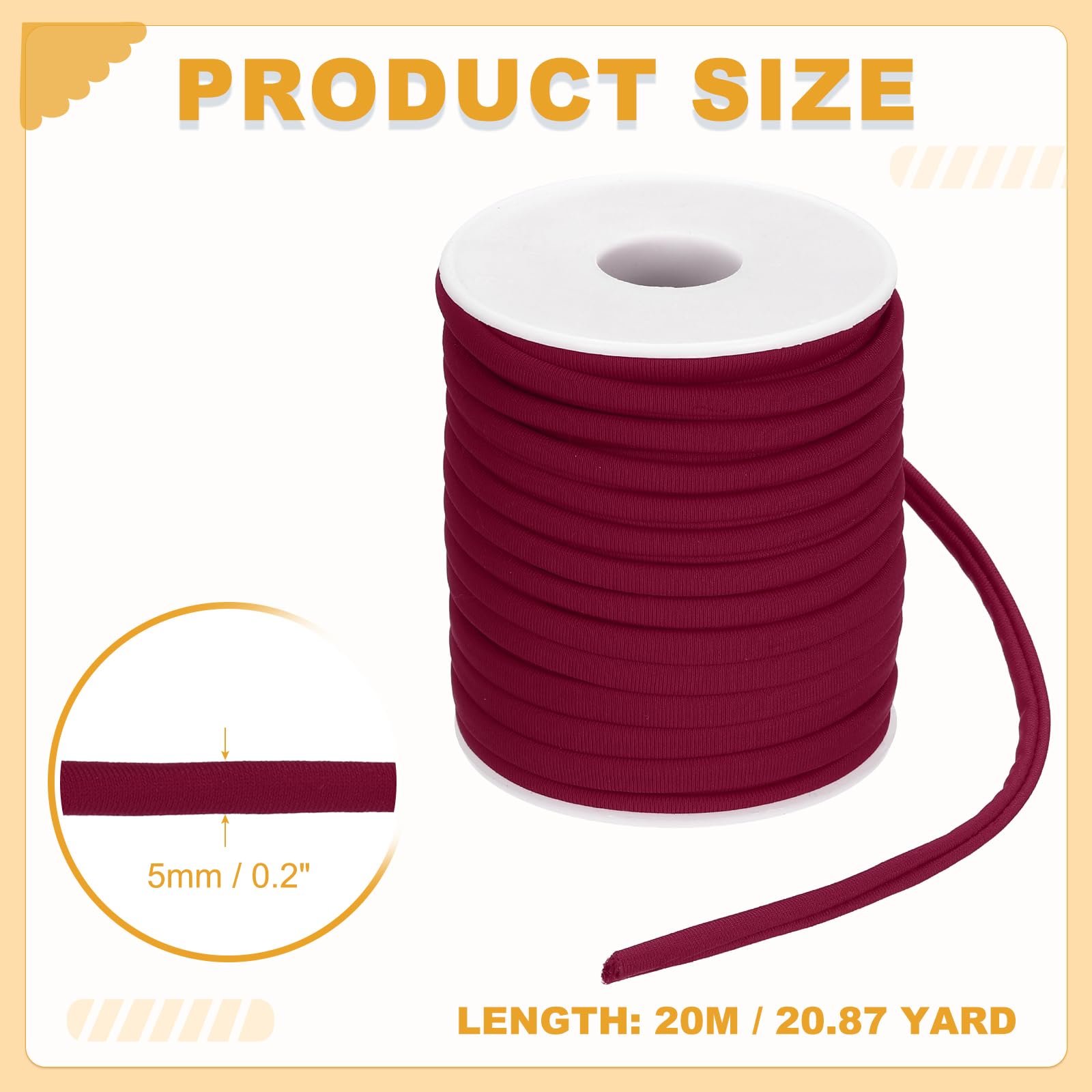 PATIKIL Corda Elastica In Nylon Piatta 21.87 Iarde 5 mm Cordone Elastico In Spandex Per Cucire Abbigliamento Fascie Per Capelli Lacci Fai Da Te Artigianato Rosso Scuro