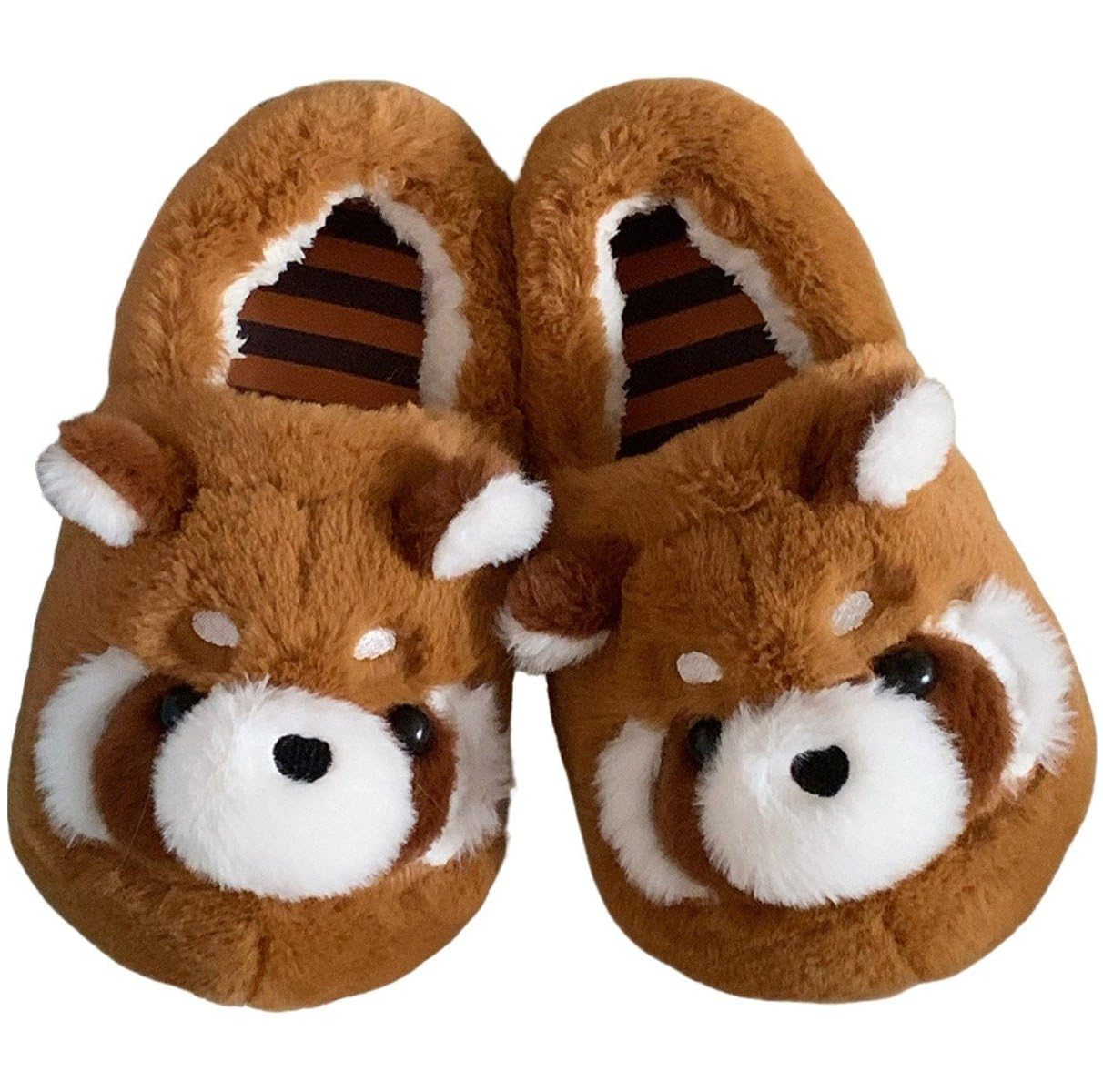 Pantoufles panda roux en peluche pour femmes et hommes