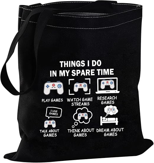 JYTAPP Funny Video Gamer Gift Gamer Tote Bag Things I Do In My Spare Time Video Game Canvas Tote Bag Humor Gaming Geek Gift