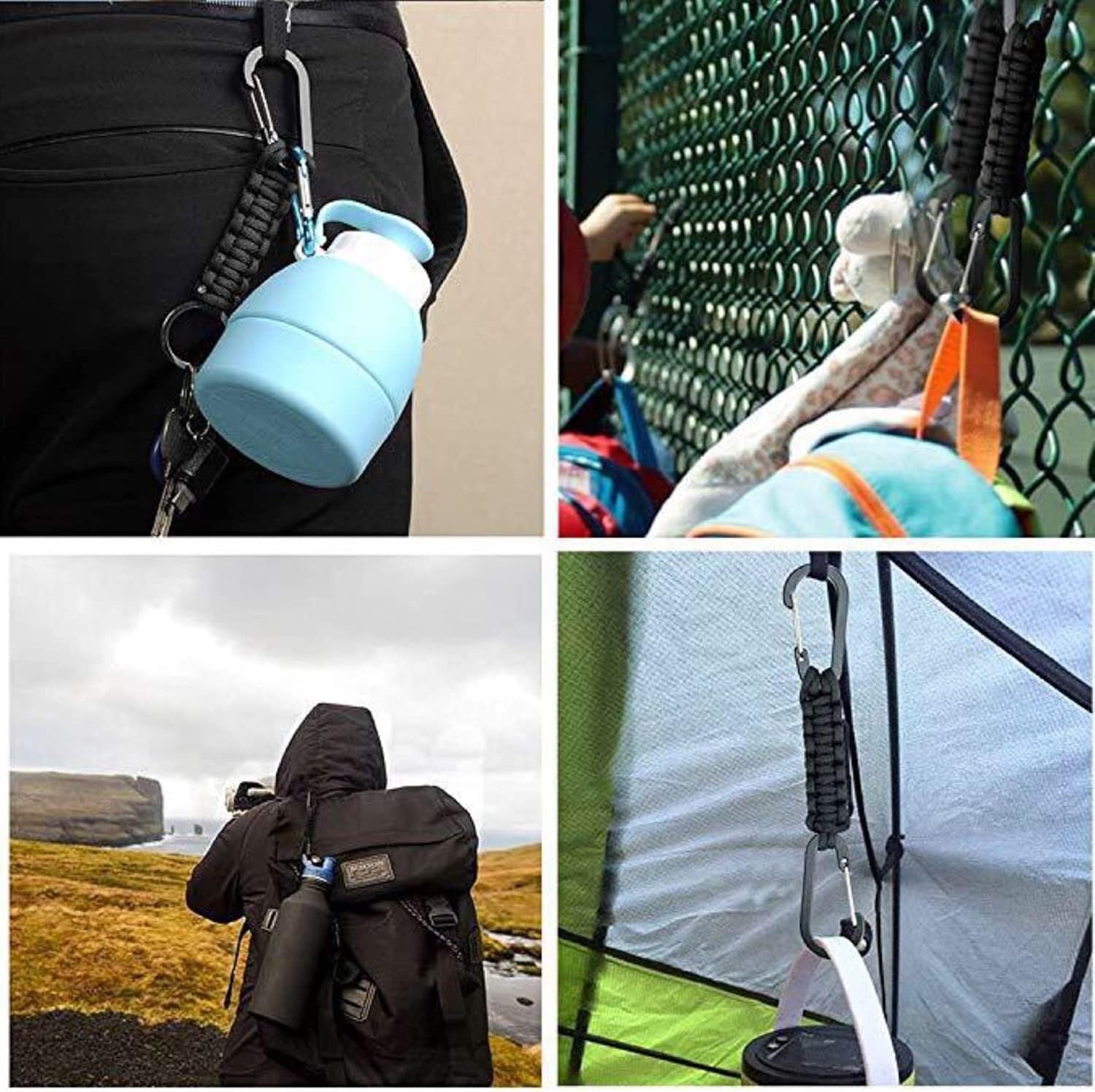 Miniatura 5 de YUNLOVXEE Llavero de paracaídas resistente con mosquetón, paquete de 4 llaveros de cordón trenzado para botella de agua, hombres y mujeres