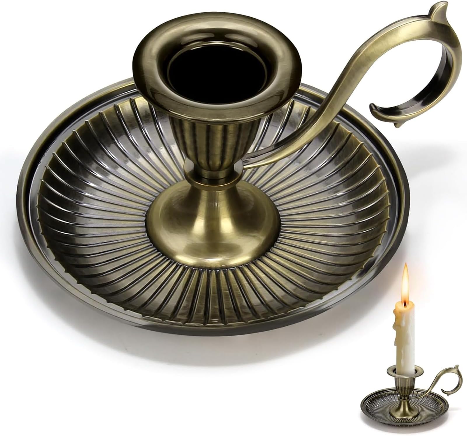 Bronze Candlestick Handle with Handle, Vintage Candlestick Holders, Brass Candle Stick Holders for Centerpiece Party Wedding Fireplace Mantle Table Home Decor Housewarming