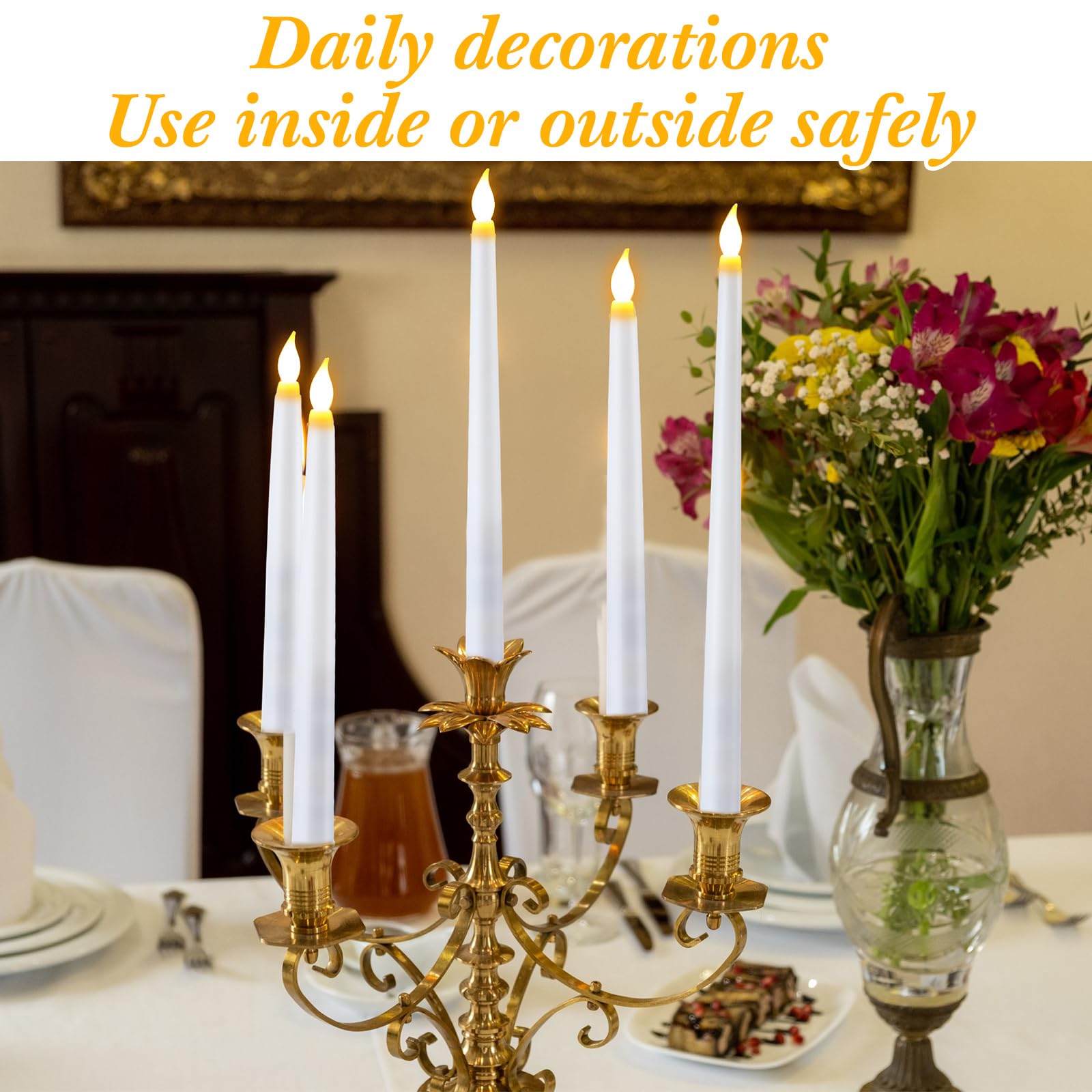 Tuanse Lot de 80 bougies coniques LED sans flamme à piles Blanc | 4 hauteurs 32,8/27,9/21,6 cm, flamme vacillante, pour Noël, mariage, église, fête, bougies coniques alimentées par piles
