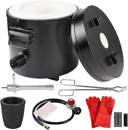 ZXMT Kit de horno de fusión de propano de 13.2 lbs, crisol de grafito, 2,372.0 F2372 F, fundición de refinación de fundición para metales preciosos,