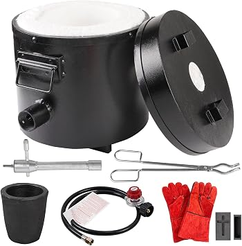 ZXMT 6KG Propane Melting Furnace Kit Graphite Crucible 1300C /2372F Casting Refining Smelting for Precious Metals Gold Silver Tin Aluminum 9-in-1 Melting Casting Kitwith Tong
