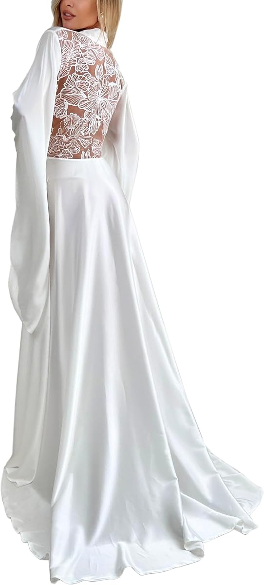 Satin Floor Length Robes for Women Lace Bride Kimono Nightgown Silk Bridesmaid Robes Wedding Party Sleepwear Dress