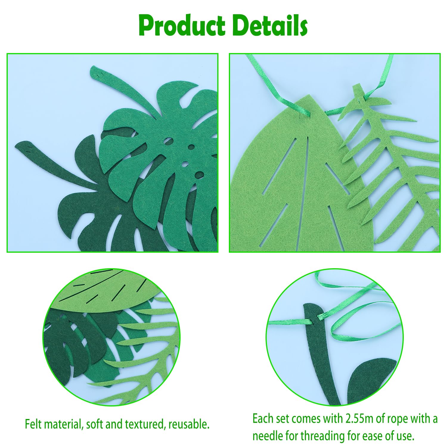 Green Tropical Palm Leaves Banner Set,UHOMENY 3Pcs Tropical jungle theme party decorations,Tropical Leaves Banner for summer holidays - Image 3