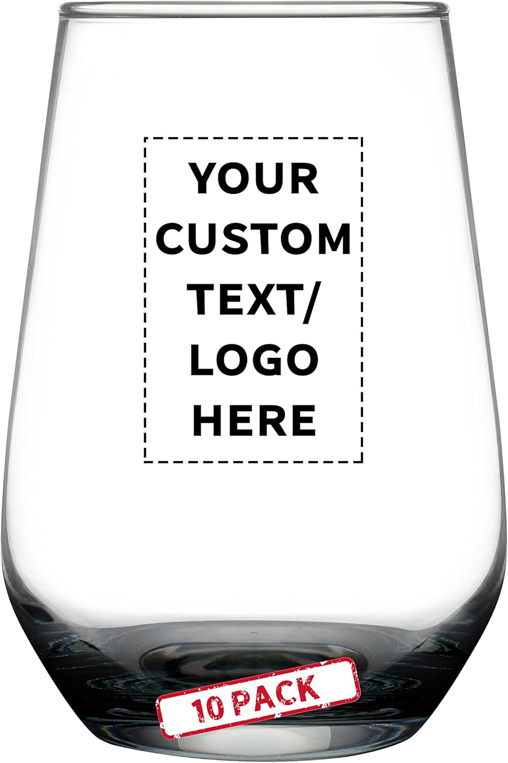 DISCOUNT PROMOS 10 Vaso Silicia Stemless Wine Glasses Set, 16 oz. - Personalized Text, Logo - Clear, Orb-Like, Thick base - Black