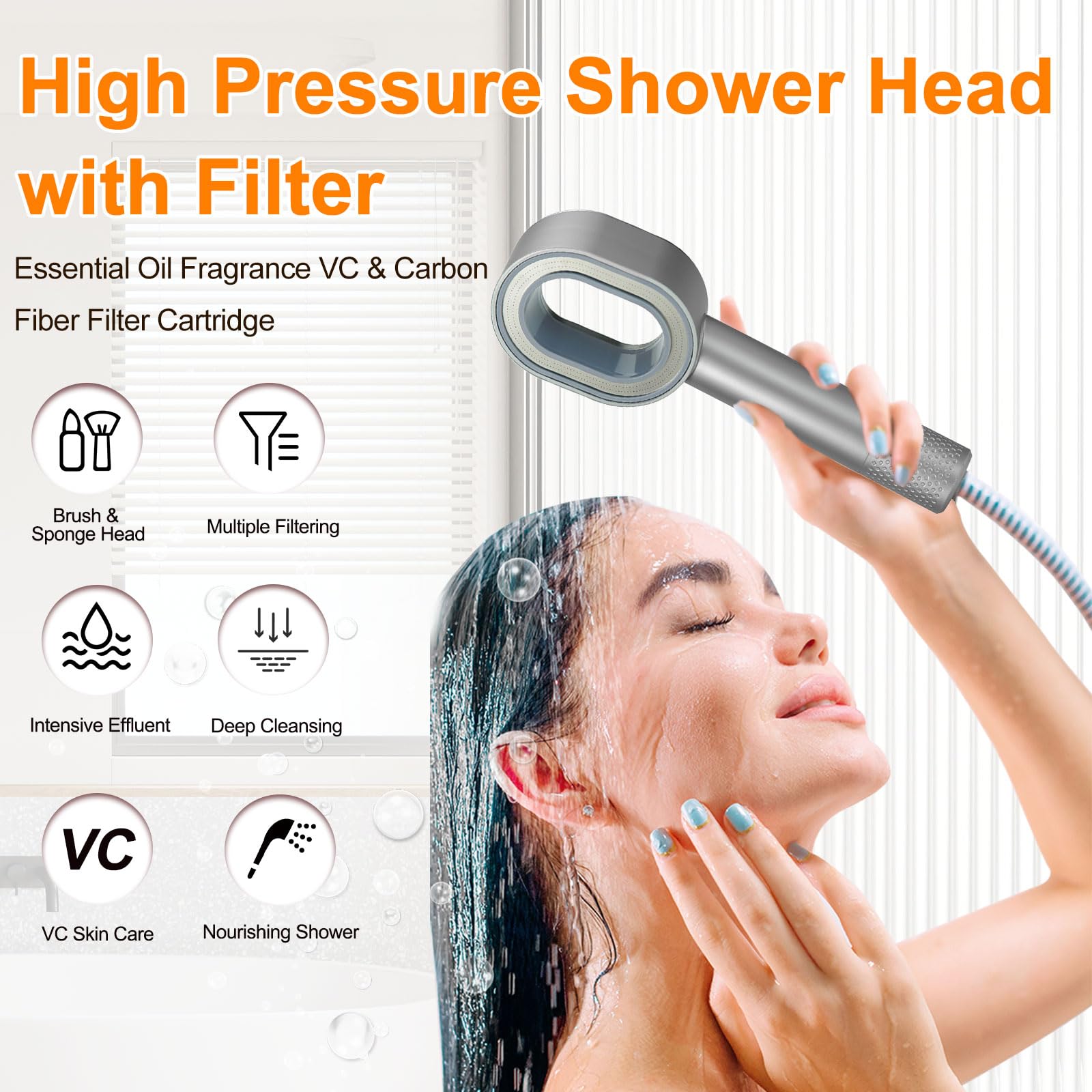 Filtersonic Alcachofa de ducha 3 en 1 de alta presión con filtro de cal, aumento de presión, cabezal de ducha con esponja para eliminar agua dura, metal pesado, plata