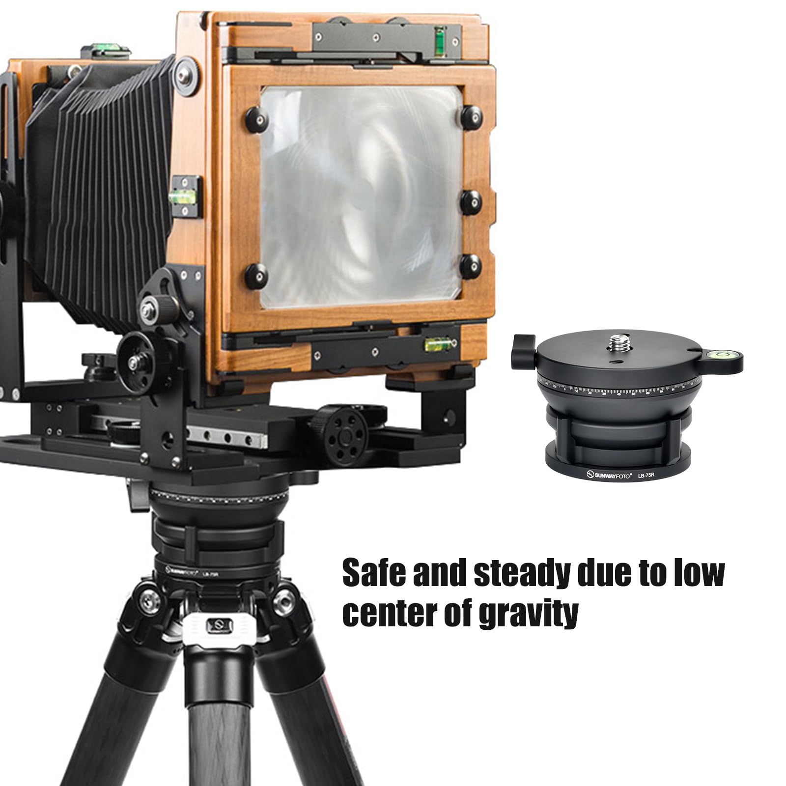 SUNWAYFOTO LB-75R 360 - Cabezal de trípode con Base de nivelación panorámica, Capacidad de Carga de 15 kg