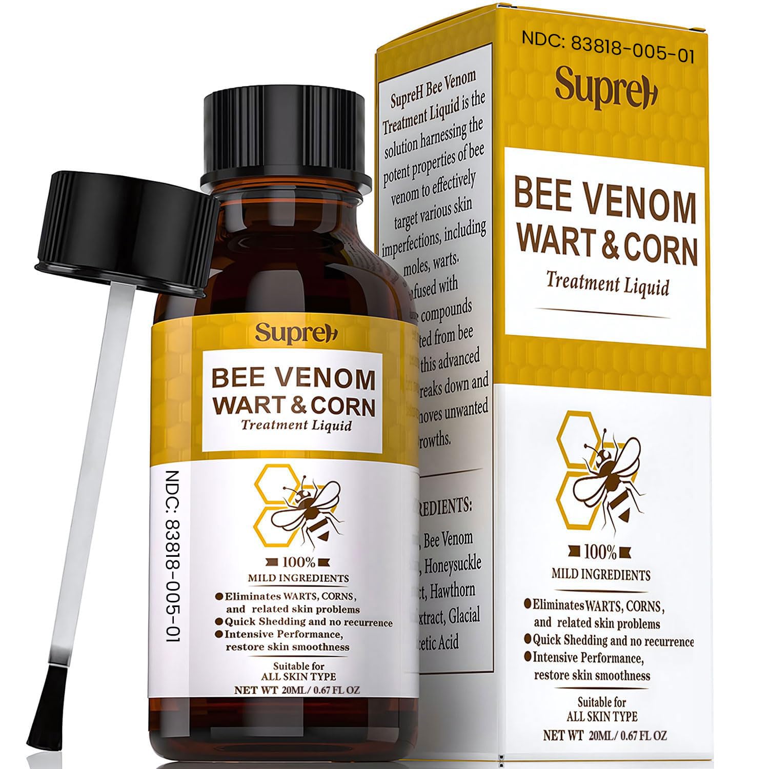 SupreH Fast-Acting bee Venom wart Remover: wart Freeze Off with salicylic Acid & bee Venom Cream - Wart Removal for Plantar Wart Genital Wart 18 ML