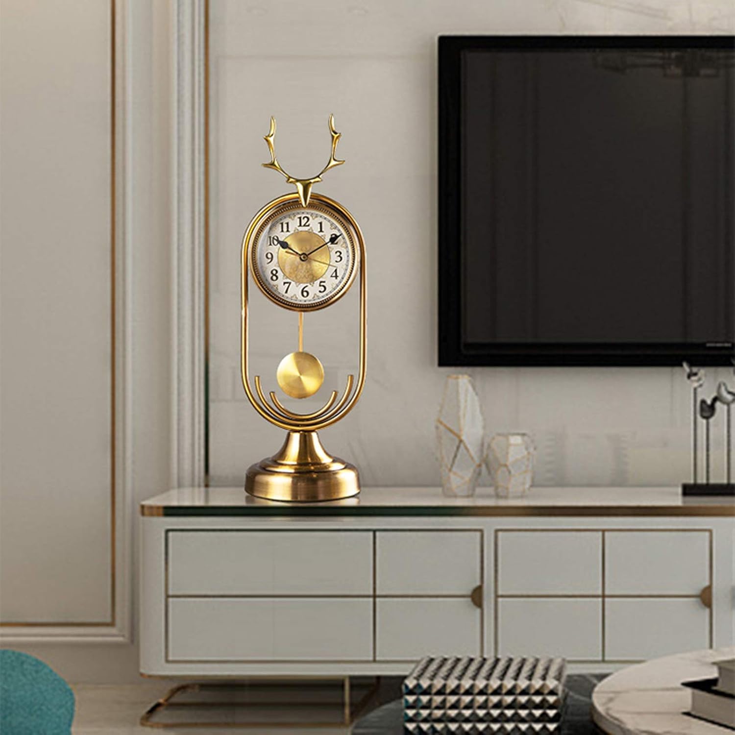 Desk Clock Home Metal Desk Clock Light Luxury Fashion Table Clock Ornament for Bedroom Living Room Office Decorative Mantel Clock