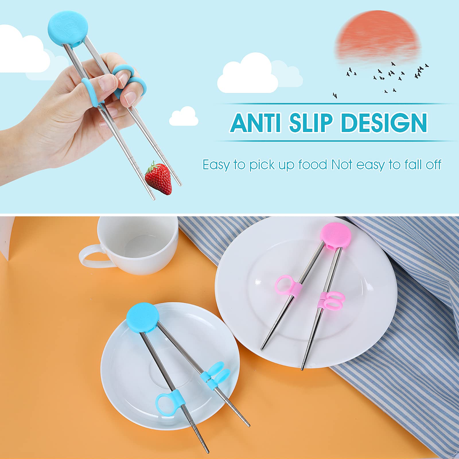 Bacchette Riutilizzabili Bacchette Allenamento Bambini - 2 Paia, Con Puntali Animali, Per Principianti Bacchette Bambini