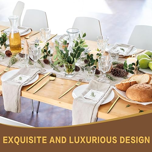 Miniatura 6 de Juego de cubiertos dorados de 30 piezas para 6, cubiertos de acero inoxidable de grado alimenticio, incluye cucharas, tenedores, cuchillos,