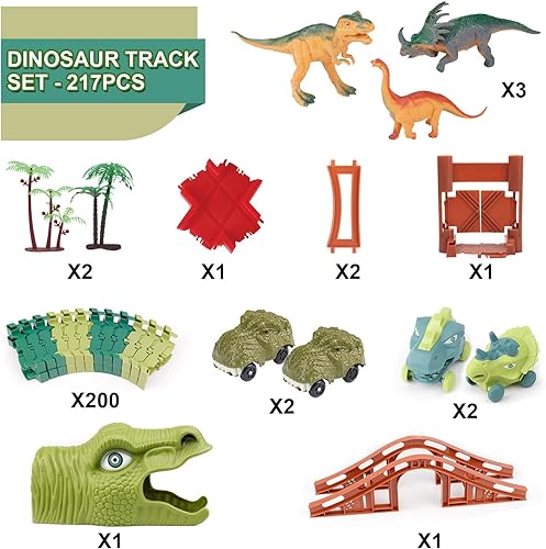 Miniatura 4 de GIAT Juguetes de pista de dinosaurios el mejor regalo de cumpleaños para niños de 3, 4, 5, 6, 7 años, pista de autos de carreras de dinosaurios con