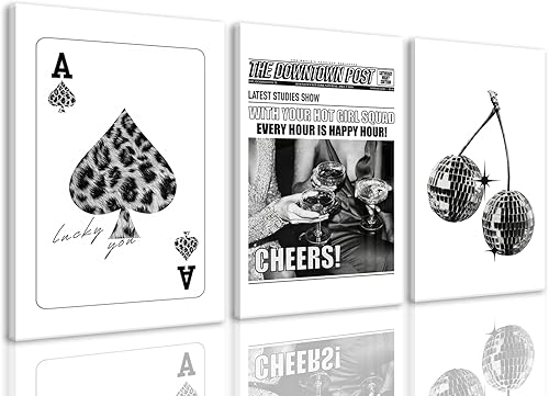 BingruiArt Juego de 3 pósteres de moda en blanco y negro para pared, juego de 3 pósteres a la moda, diseño femenino vintage, decoración de tarjetas