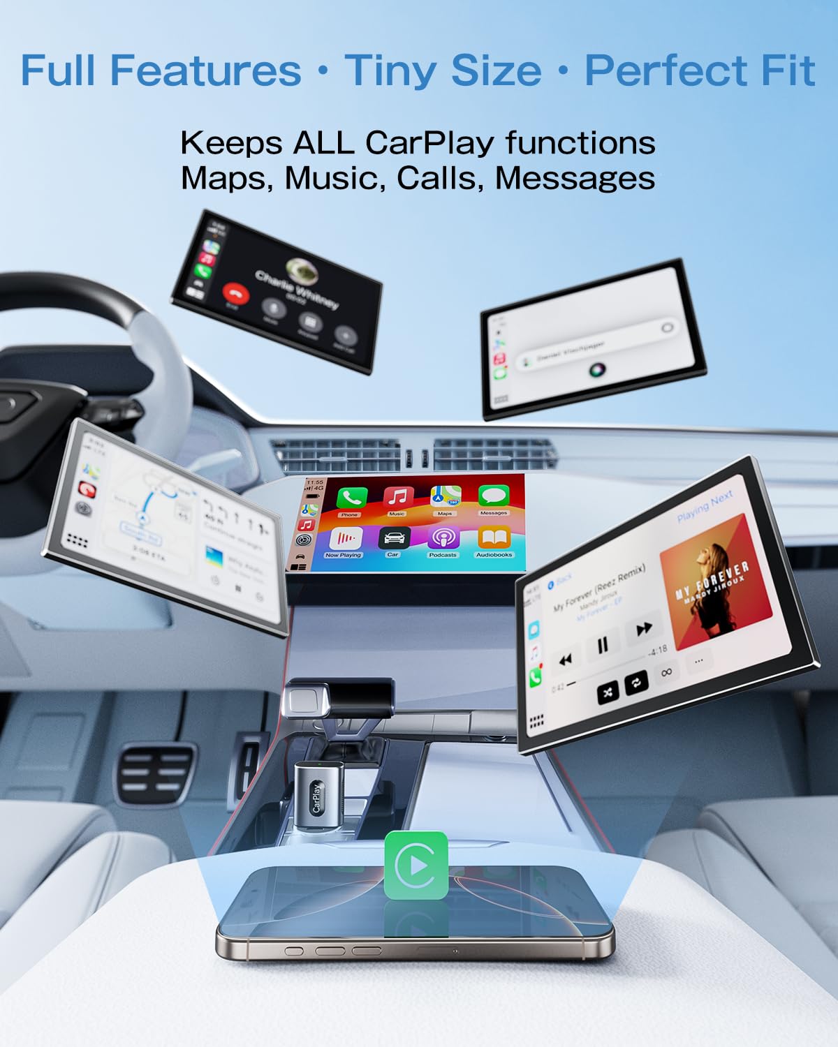 Adaptador CarPlay inalámbrico para iPhone, conexión automática 3 veces más rápida, sin retraso, Plug & Play con Bluetooth 4 y WiFi 6, mini dongle, incluye cable de extensión USB y USB-C, conversión
