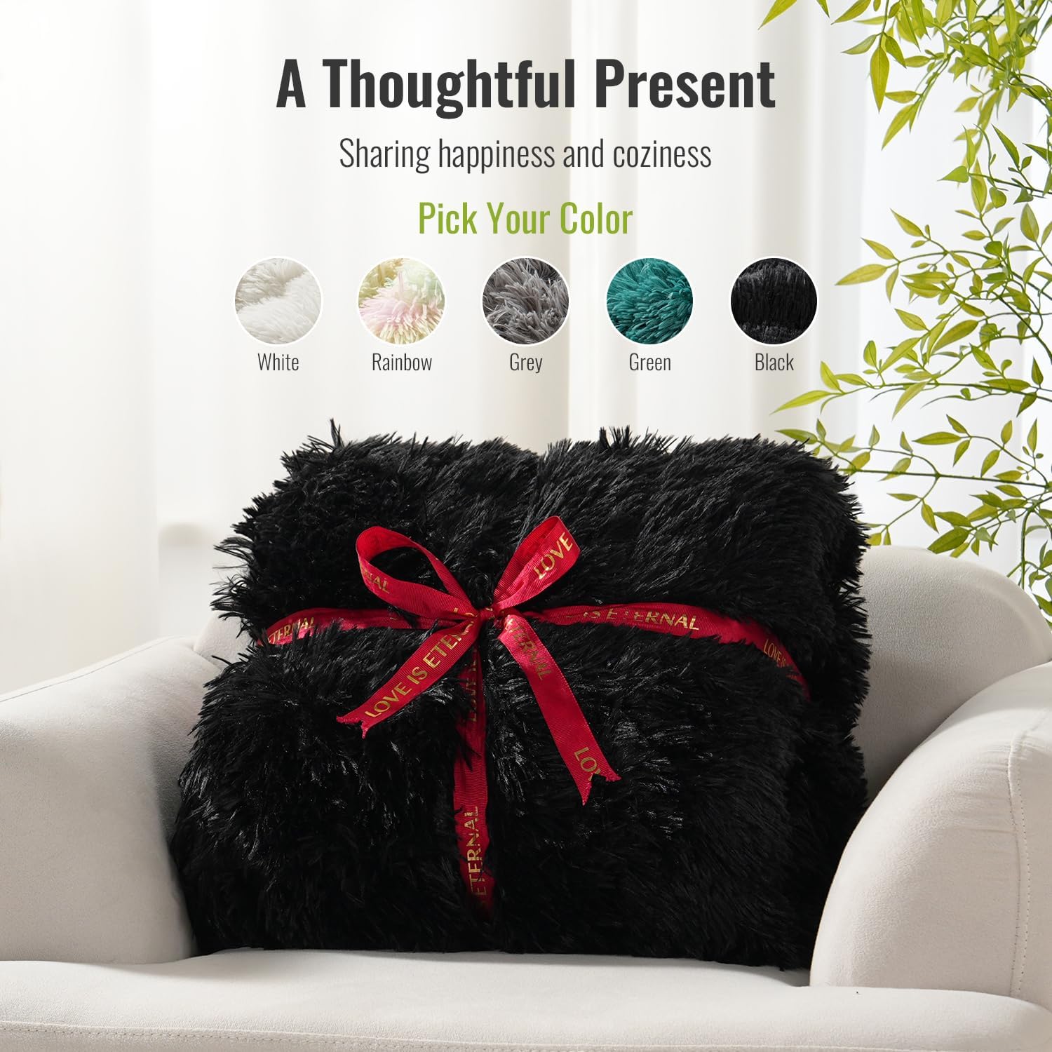 Uttermara Shaggy Faux Fur Weighted Blanket Queen Size, 15 lbs Long Fur Sherpa Soft Fluffy Bed Blanket for Adults, Ultra Cozy Warm Sherpa Throw Full/Queen Size Sofa Bed Blanket, 60 x 80 inches, Black
