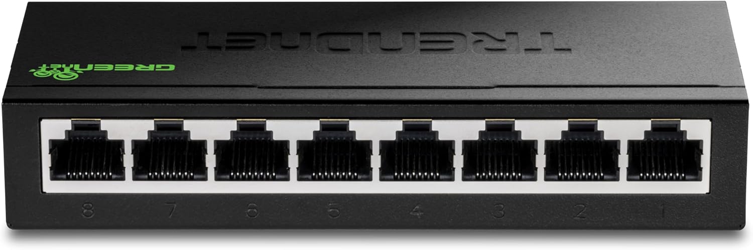 TRENDnet 8-Port Mini Gigabit Switch, TEG-S80g, Ethernet Splitter, NDAA + TAA Compliant, Desktop Metal Ethernet Network Switch, 8 x Gigabit Ports, Fanless, Lifetime Protection, Black