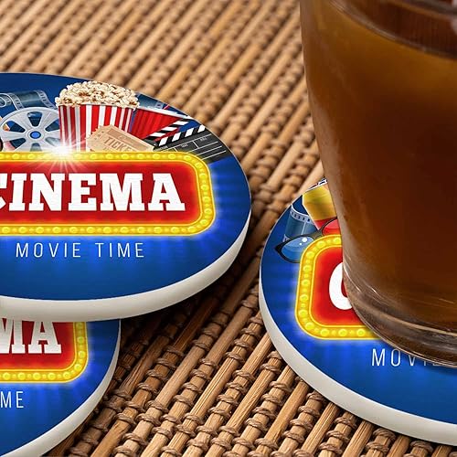 Miniatura 6 de Pznen Posavasos con temática de cine para mesa, película, bebida, palomitas de maíz, tabla de aplaudir película realista, juego de 2 posavasos
