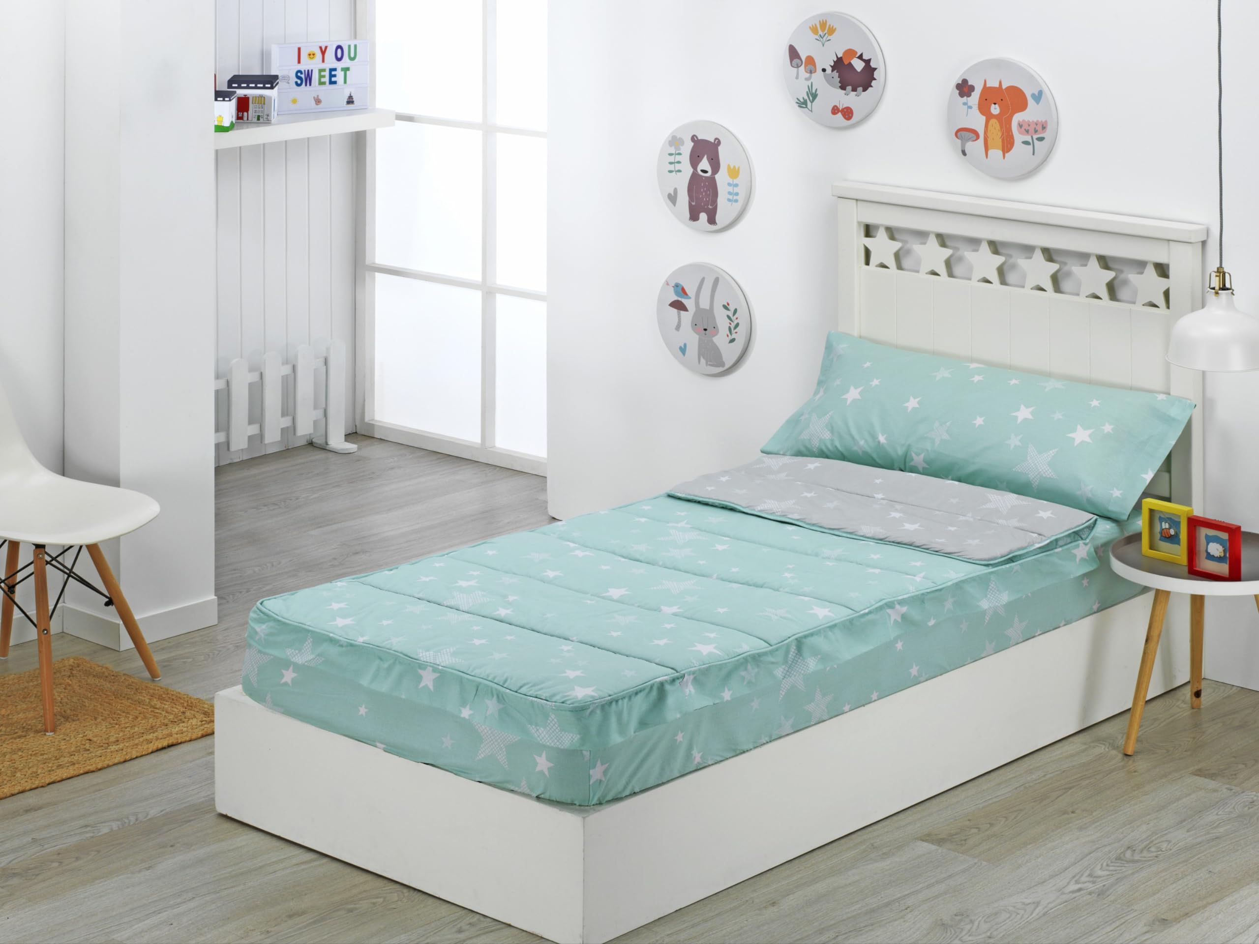 DHESTIA HOME Saco Nórdico con Cremallera Cama Infantil Estrellas Stars Relleno Incluido Color Agua Talla Cama 90