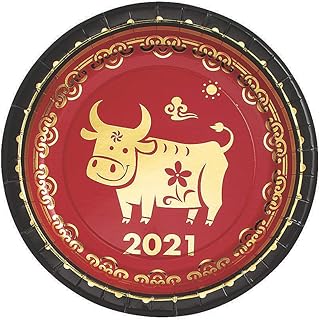 Fun Express Chinese New Year of the Ox Paper Dessert Plates - Party Supplies - 8 Pieces