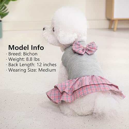 Miniatura 7 de KYEESE Vestido de perro a cuadros con lazo, ropa ligera para mascotas para perros pequeños, gatos, cachorros, trajes de perro, gris, XL