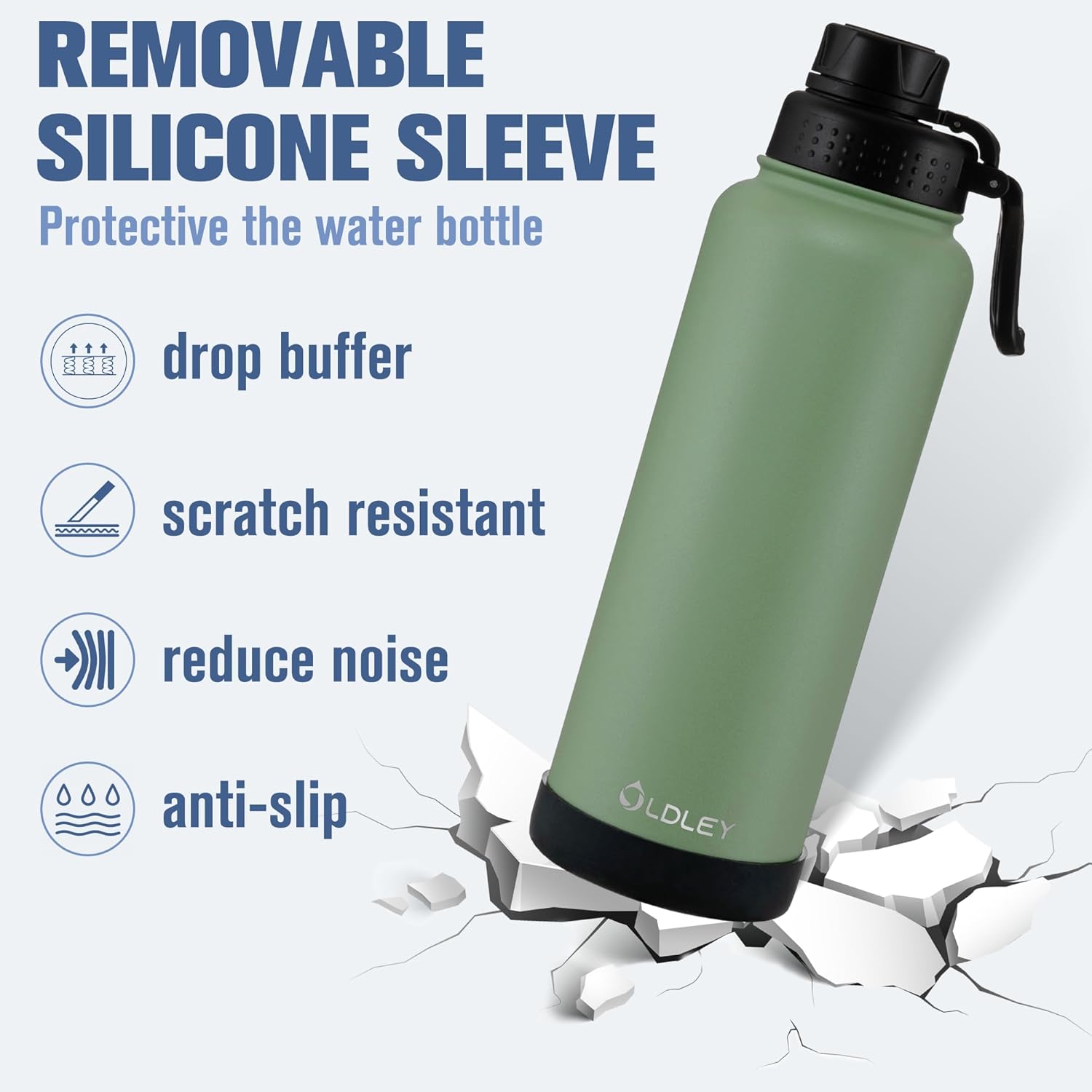 OLDLEY 40 oz Insulated Water Bottle With Straw, Stainless Steel Sports Water Cup Flask with 3 Lids(Straw, Spout and Handle Lid) Double Walled Travel Thermal Canteen Mug,Army Green - Image 5