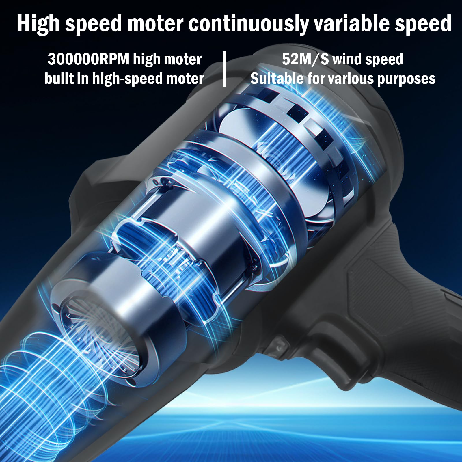 Mini soplador de hojas con 2 baterías de 3000 mAh | Motor sin escobillas de 30000 rpm, Turbo Jet Blower inalámbrico para limpiar el polvo, hojas, agua, nieve