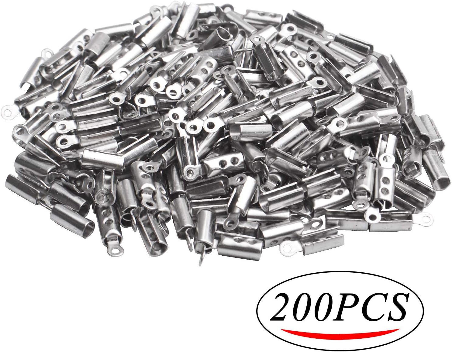 Fold Crimp Ends,200Pcs Stainless Steel Fold Over Crimp Cord Ending Clasp Clamp Tips for DIY Jewelry Making Necklaces Bracelets - Image 2