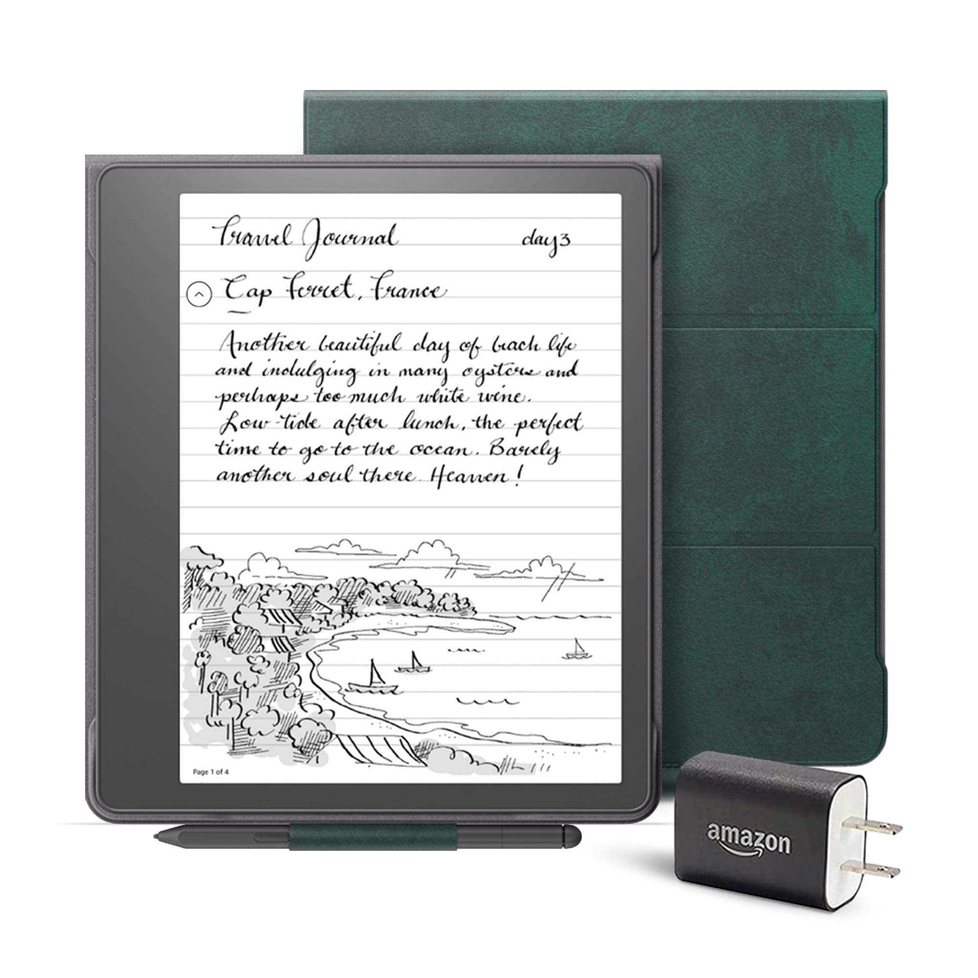 Kindle Scribe Essentials Bundle including Kindle Scribe (64 GB), Premium Pen, Brush Print Leather Folio Cover with Magnetic Attach - Foliage Green, and Power Adapter – Oprah’s Favorite Things 2023