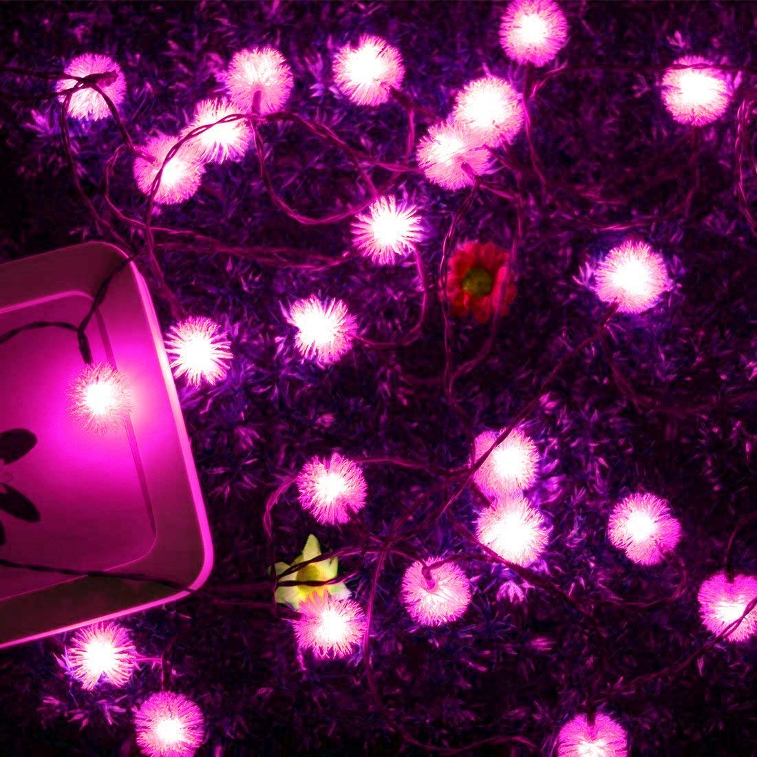 Solar-Lichterkette für den Außenbereich,22m 200LED Solar-Lichterkette mit Kugeln, wasserdicht, 8 Modi für Garten und Hof (Rosa)