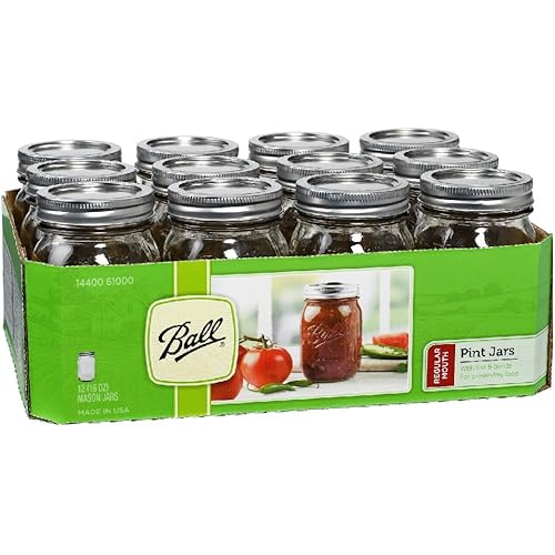 12 Ball Mason Jar with Lid - Regular Mouth - 16 oz by Jarden (Packs of 12)