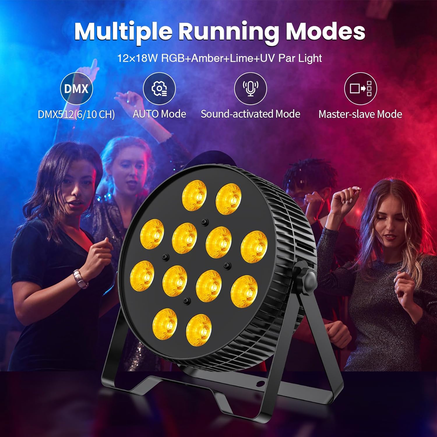 Big Dipper LED Stage Lights Par Lights 12×18W RGB+Amber+Lime+UV 6in1 Bright Lighting with Strobe/Wash Effect DMX512 Sound-Activated for Event Concert Club Church 4 Pack