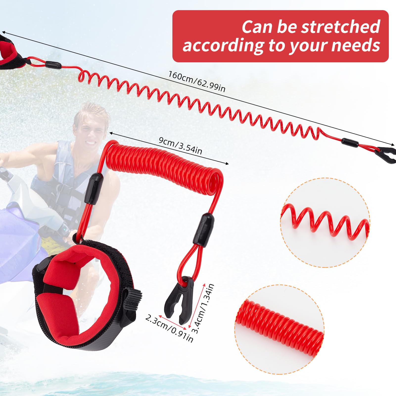 NICENEEDEDed Notausschalter Armband Für Boote 5.3 Fuß Verstellbares Sicherheits Notausschalterband Für Boote Motor Halteseil