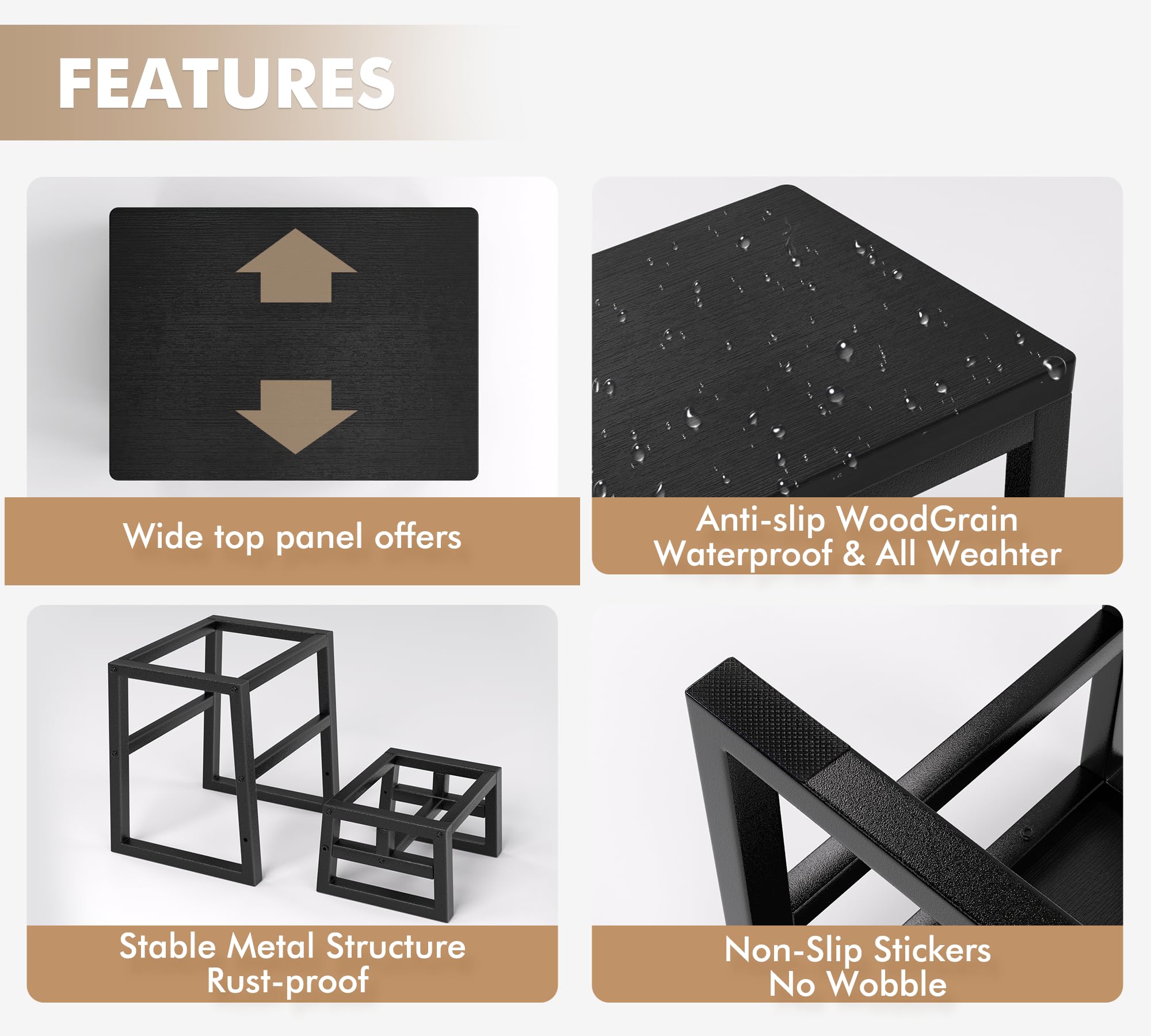 Taburete 3 en 1 impermeable de polietileno de alta densidad con pies antideslizantes para cocina y baño