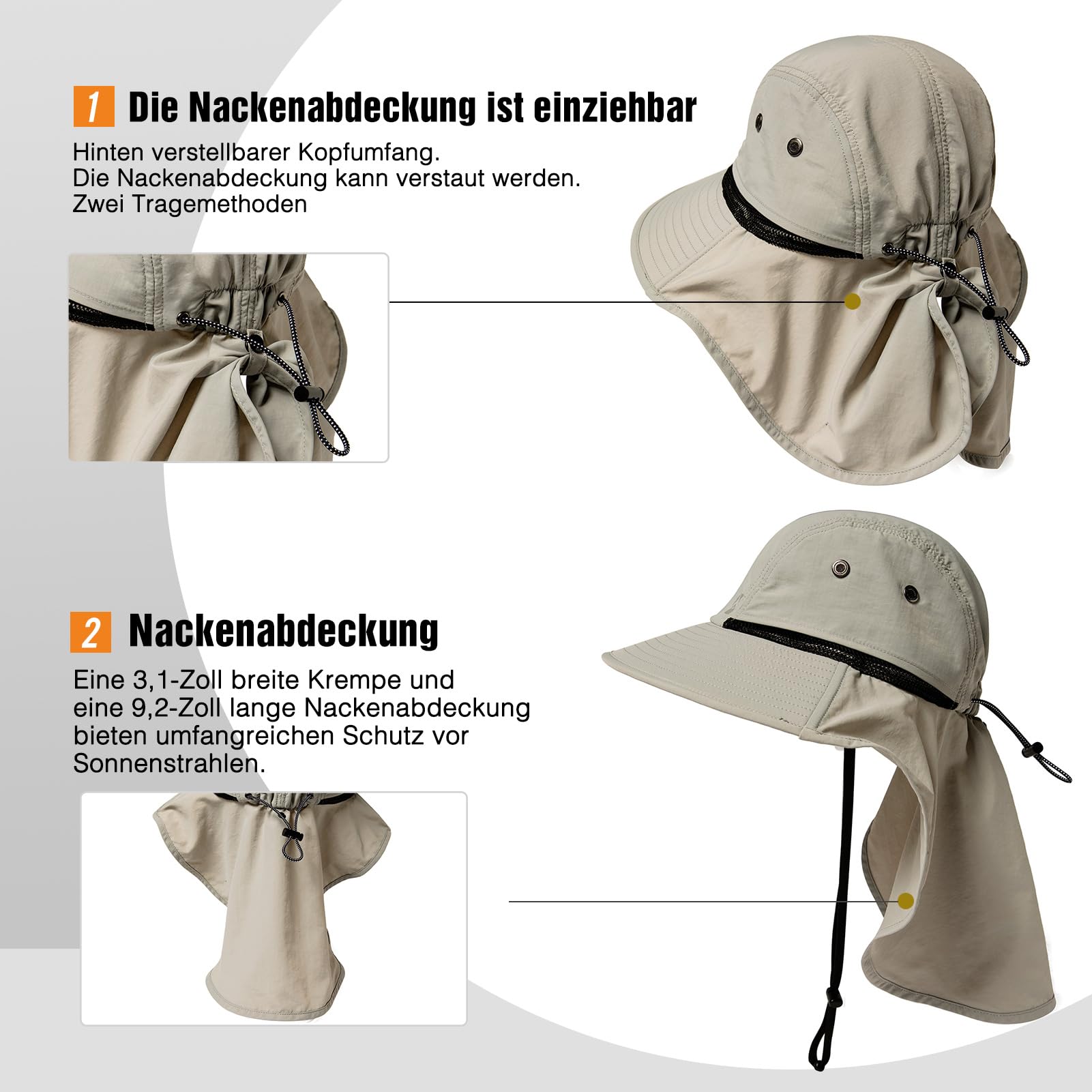 TOP-EX XL/XXL wodoszczelny kapelusz przeciwsłoneczny, męski, szerokie rondo, ochrona przed słońcem, czapka outdoorowa, trekkingowa, z ochroną karku, na lato, składana
