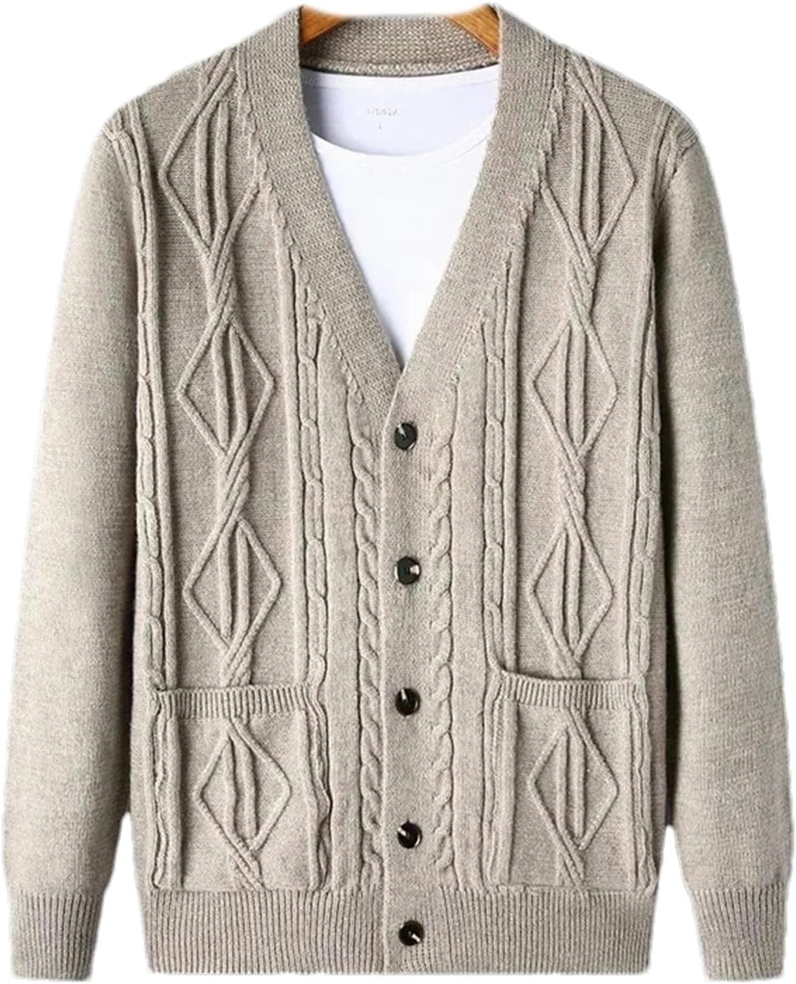 Cardigan Men's Diamond Plaid Thick Wool Warm Long Sleeved Casual Cardigan Knitted Sweater Men