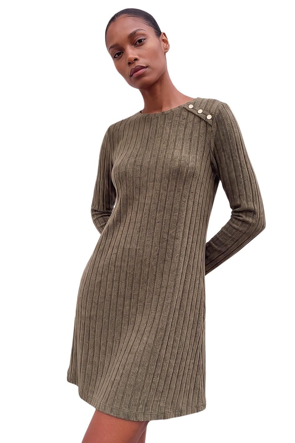 Roman Originals Textured Ribbed Swing Dress for Women UK - Ladies Everyday Autumn Winter Round Neckline Comfy Soft Evening Vacation Work Party Night Out