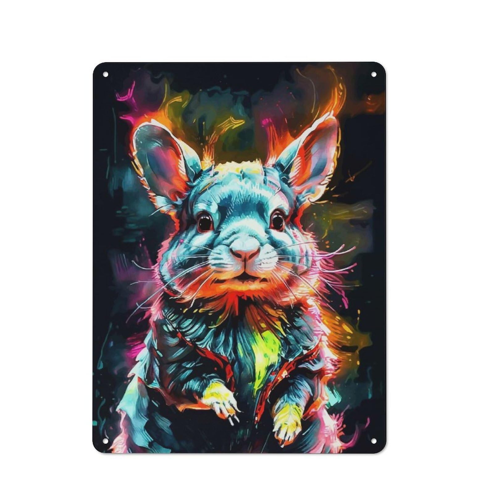 Junmoney Colorful Chinchilla Art Vintage Metal Plaque 40X30cm For Hobby Room Or Studio, Suited To Hobby Room Decor Fans