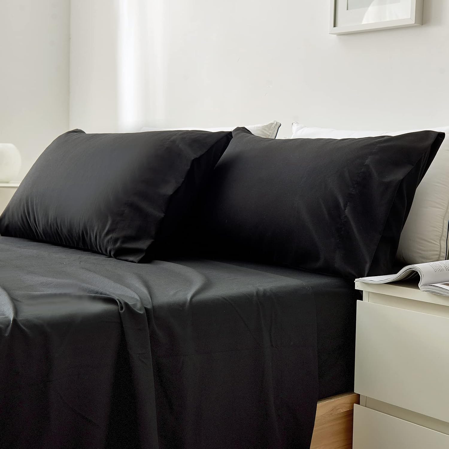 AKK King Sheet Set - Soft Hotel Luxury King Bed Sheets - Ultra Brushed Microfiber - Deep Pocket - Cooling Sheets for King Size Bed - 4 Piece (Black)