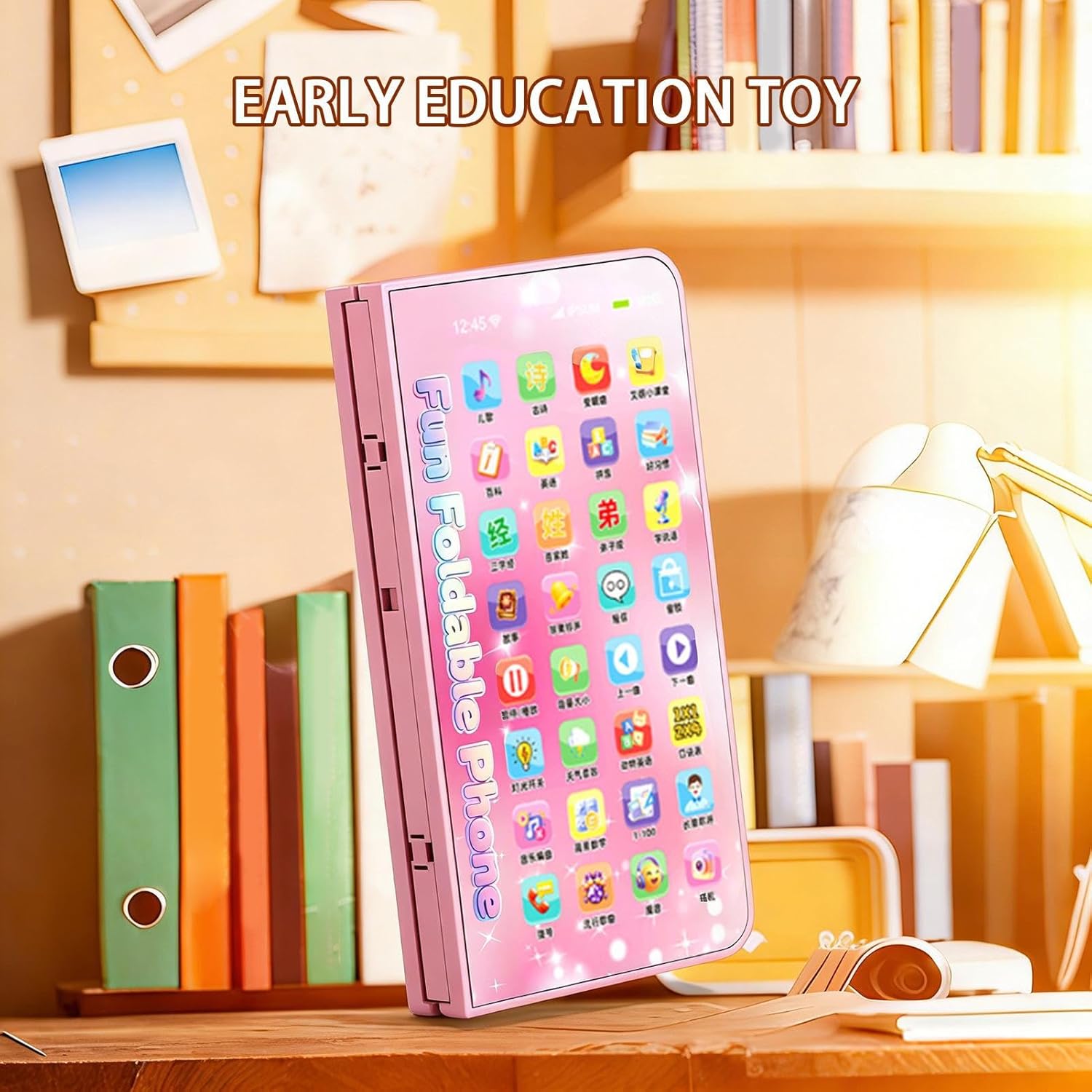 Toy Phone Kids, Foldable Pretend Cellphone, Musical Learning Toy, Child Musical Girls Preschoolers Birthday, Home Apartment Playroom Holiday Daycare Kindergarten Travel Play