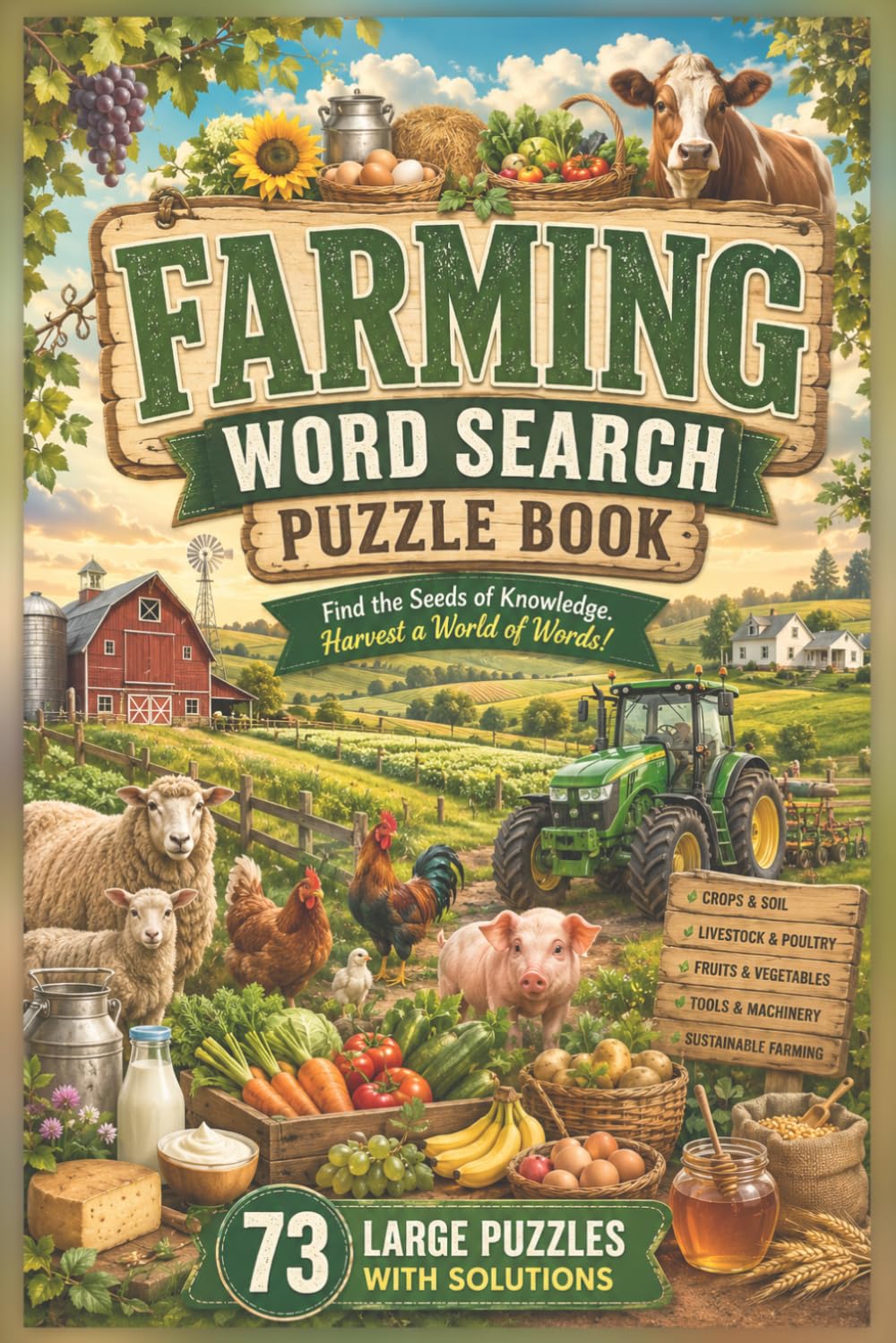 Farming : Wordsearch Puzzle Book: From Barns to Harvests—73 Large-Print Farming Word Search Puzzles with Solutions