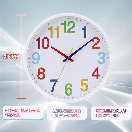 Miniatura 4 de Time Teaching Clock - Reloj de pared silencioso de 8.5 pulgadas para niños, reloj de pared decorativo de cuarzo silencioso sin tictac para aulas de